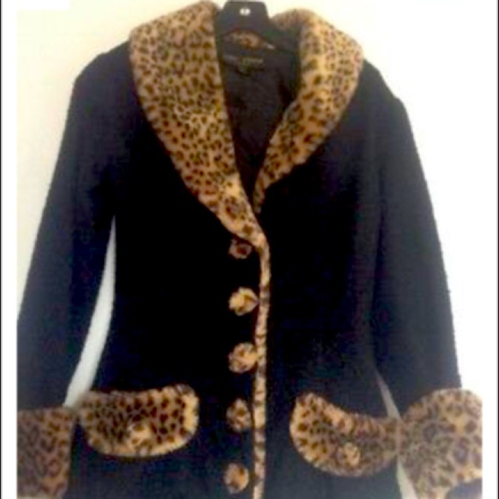 Rare Betsey Johnson LUXE jacket leopard trim 2